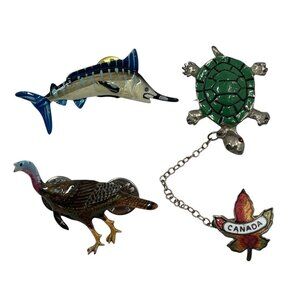 Vintage Outdoor Pin Enamel Travel Souvenir Hat Lapel Canada‎ Fish Turkey Set 3